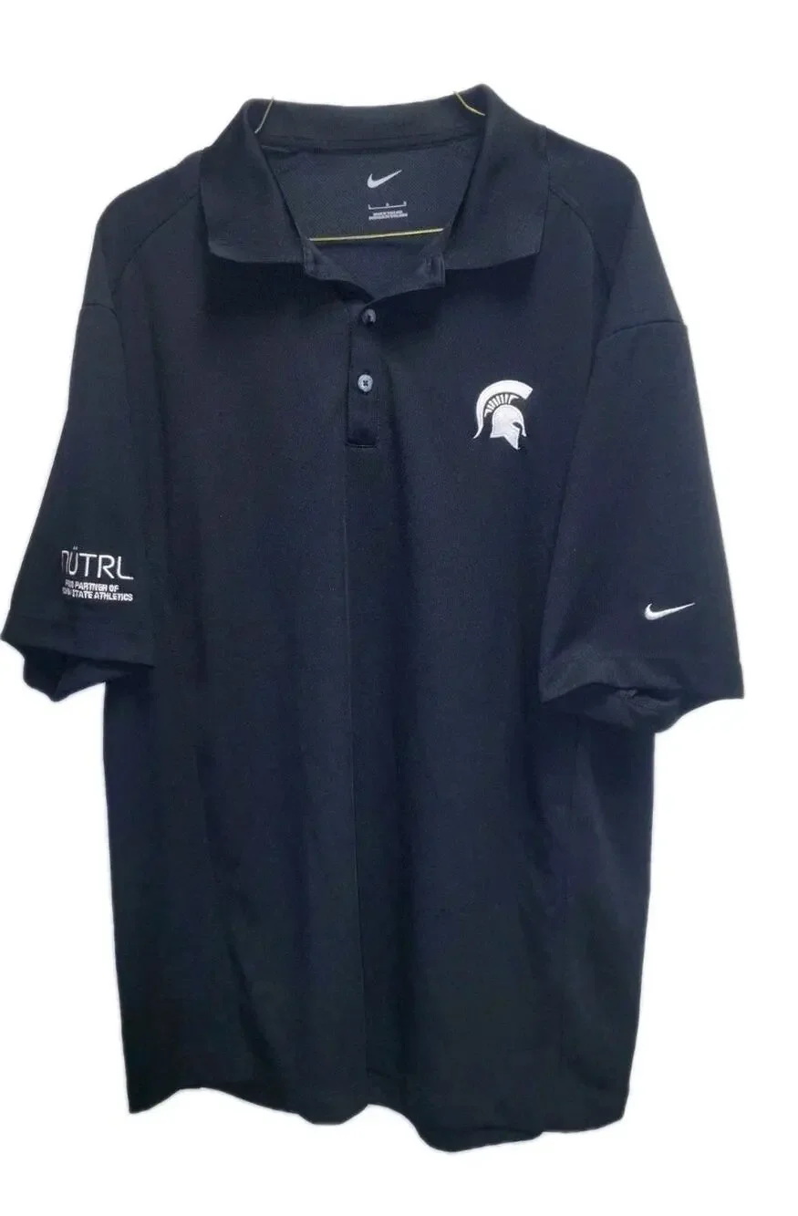 Michigan State Nike Polo Golf Shirt Men's Size L Dri-Fit Black Fast Shipping!